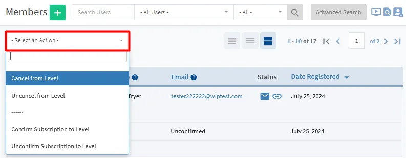 image - WordPress Membership Plugin - Membership Sites Editing Member Level Status in WishList Member - Bulk Edit