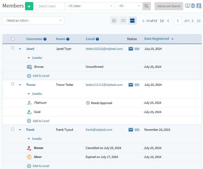 image - WordPress Membership Plugin - Membership Sites Editing Member Level Status in WishList Member