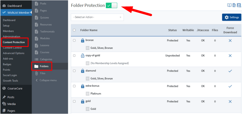 Protect Folders on Your Site Using WishList Member Folder Protection - Enable Folder Protection