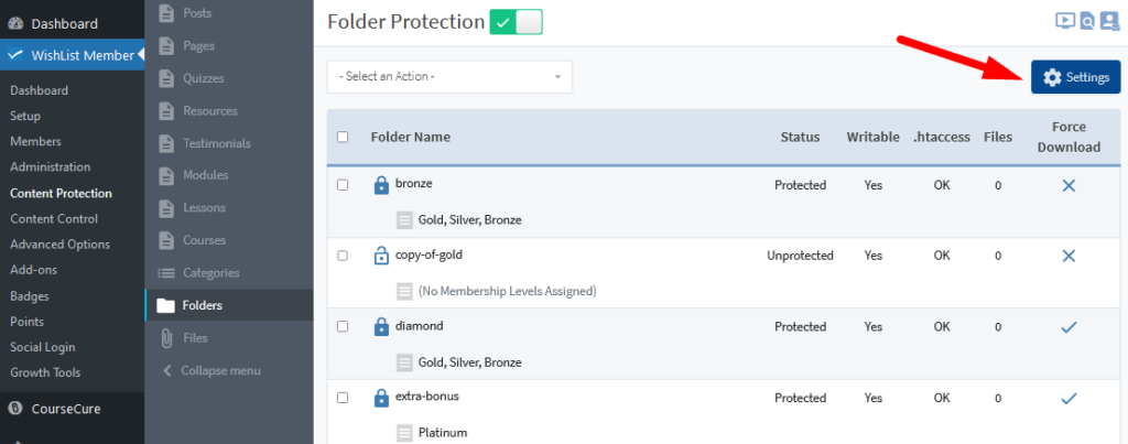 Protect Folders on Your Site Using WishList Member Folder Protection - Settings