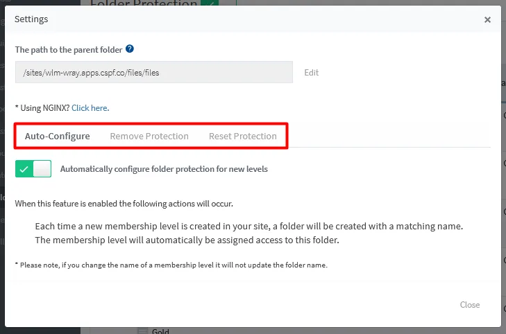 image - WordPress Membership Plugin - Membership Sites Protect Folders on Your Site Using WishList Member Folder Protection - Settings