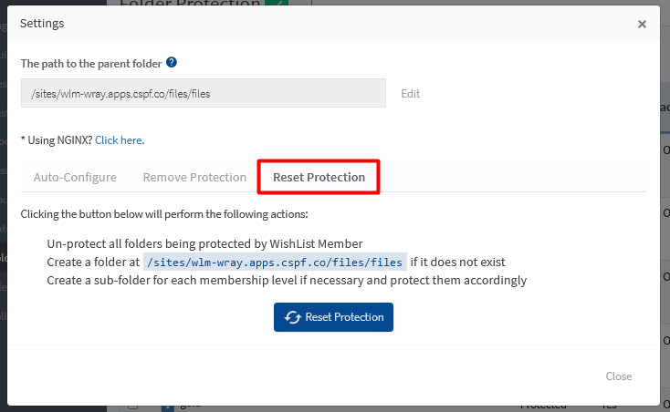 Protect Folders on Your Site Using WishList Member Folder Protection - Reset Protection