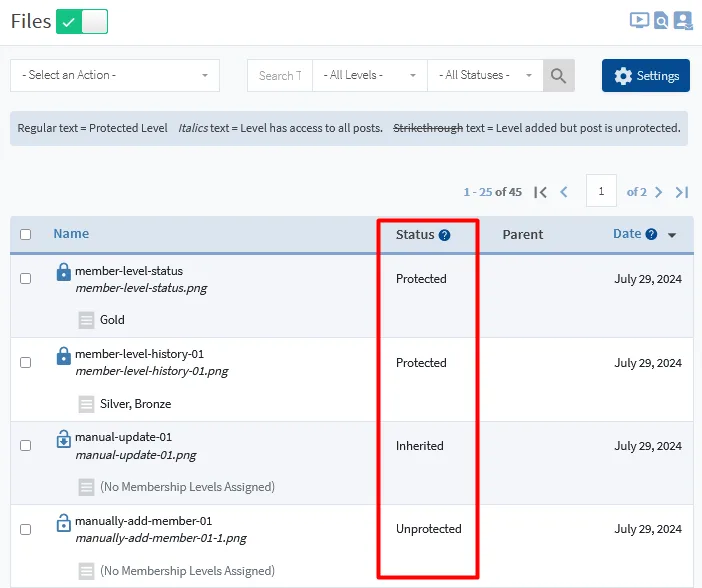 image - WordPress Membership Plugin - Membership Sites Protect Your Files Using WishList Member File Protection - Protection Status