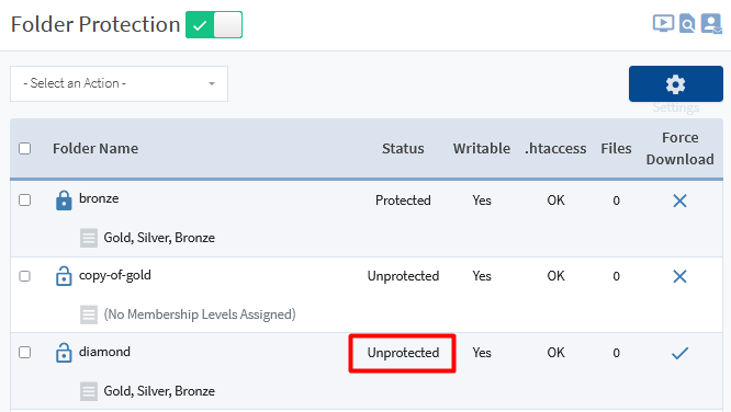 Protect Folders on Your Site Using WishList Member Folder Protection - Edit Protection Status