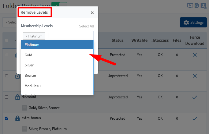 Protect Folders on Your Site Using WishList Member Folder Protection - Remove Levels