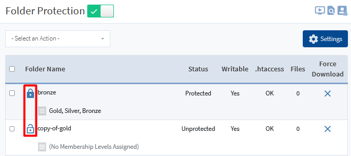 Protect Folders on Your Site Using WishList Member Folder Protection - Toggle Folder Status Using the Icons