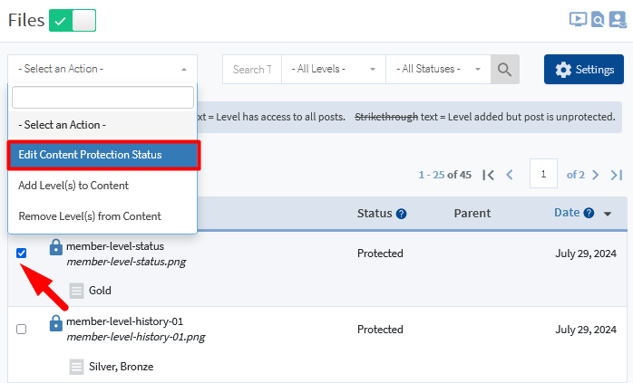 Protect Your Files Using WishList Member File Protection - Edit Content Protection Status