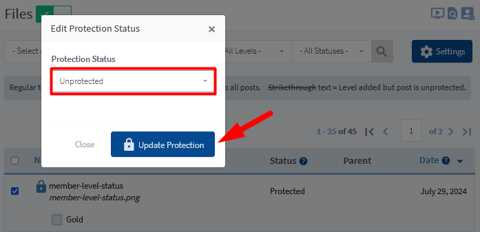 Protect Your Files Using WishList Member File Protection - Edit Content Protection Status