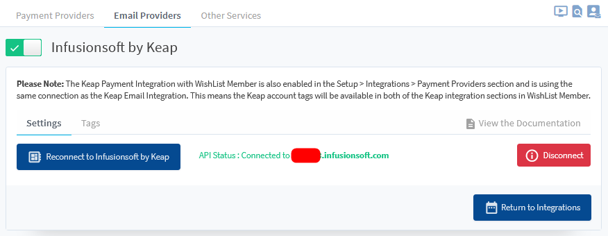 Infusionsoft by Keap (Email Provider) Integration with WishList Member - Connection