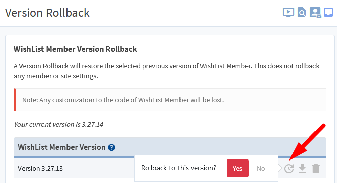 WishList Member Version Rollback - Confirmation