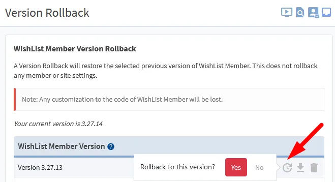 image - WordPress Membership Plugin - Membership Sites WishList Member Version Rollback - Confirmation