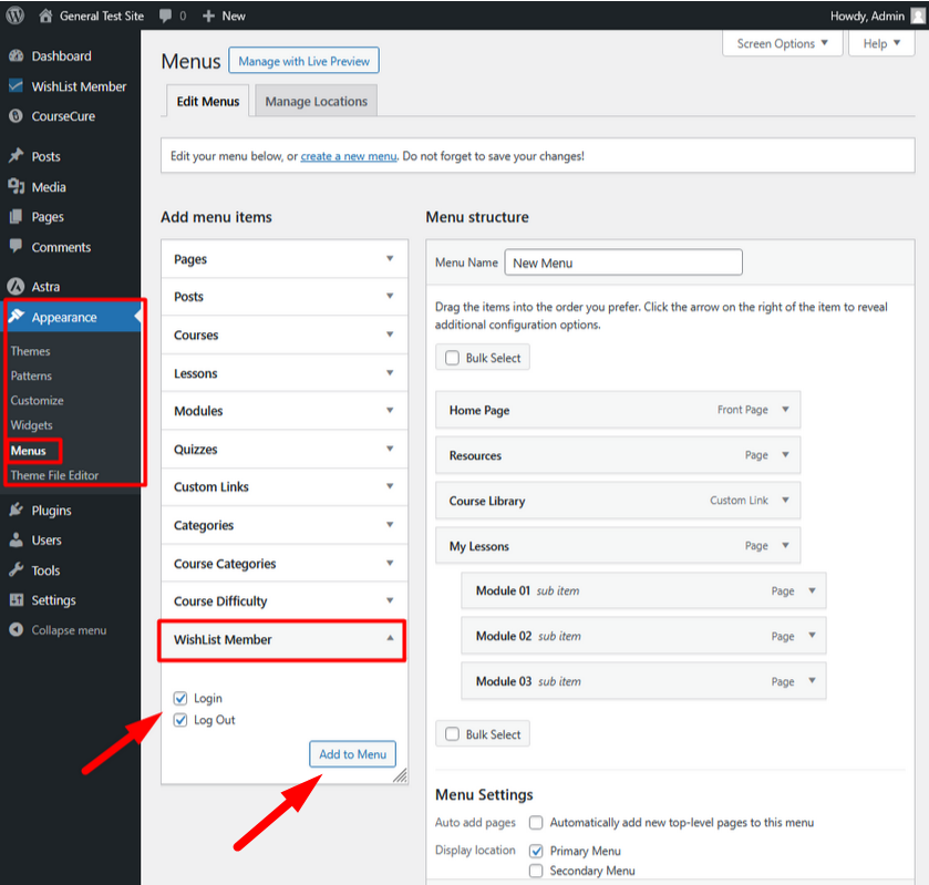 Add WishList Member Login and Log Out items to a WordPress menu.