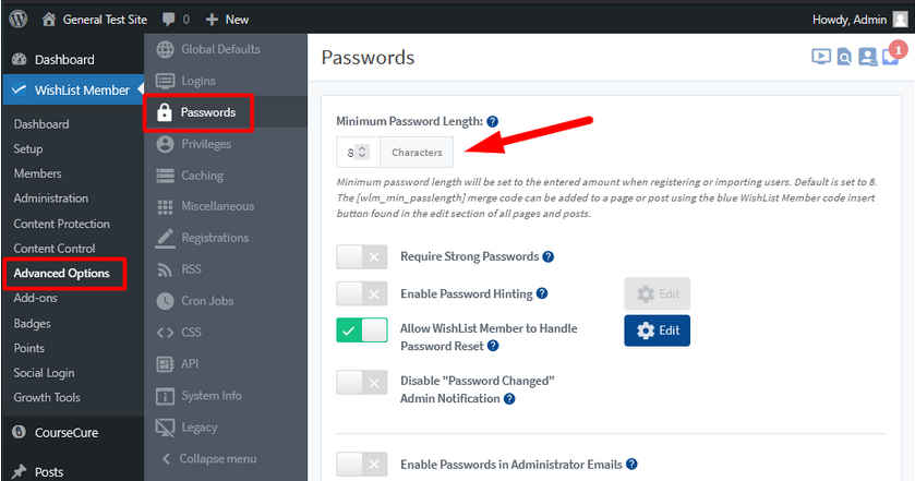 Minimum Password Length for Members in WishList Member