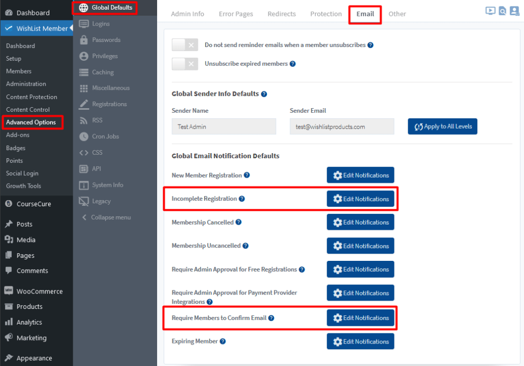 Resend Email Confirmation Request and Resend Incomplete Registration Email