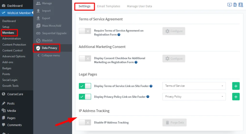 image - WordPress Membership Plugin - Membership Sites Disable IP Address Tracking / Purge Member IP Addresses in WishList Member
