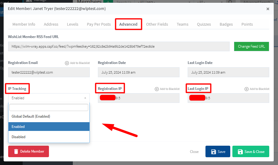 Disable IP Address Tracking / Purge Member IP Addresses in WishList Member - Per Member Basis