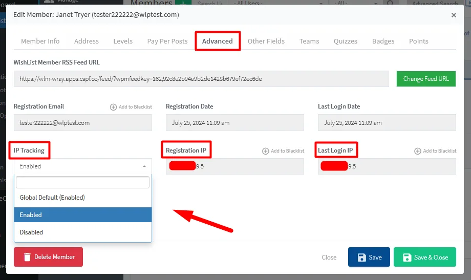 image - WordPress Membership Plugin - Membership Sites Disable IP Address Tracking / Purge Member IP Addresses in WishList Member - Per Member Basis