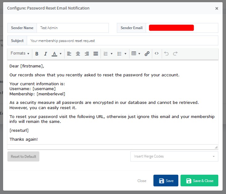 Reset Password Email - Allow WishList Member to Handle Password Reset