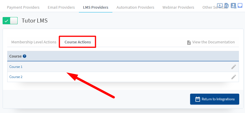 Tutor LMS Integration with WishList Member - Course Actions