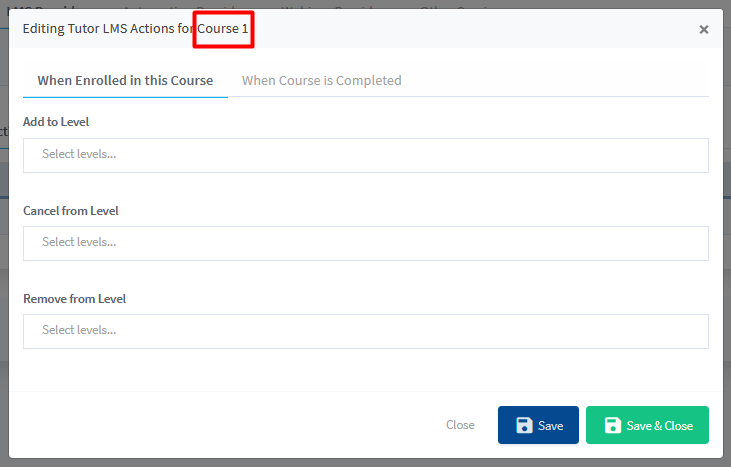 Tutor LMS Integration with WishList Member - Course Actions