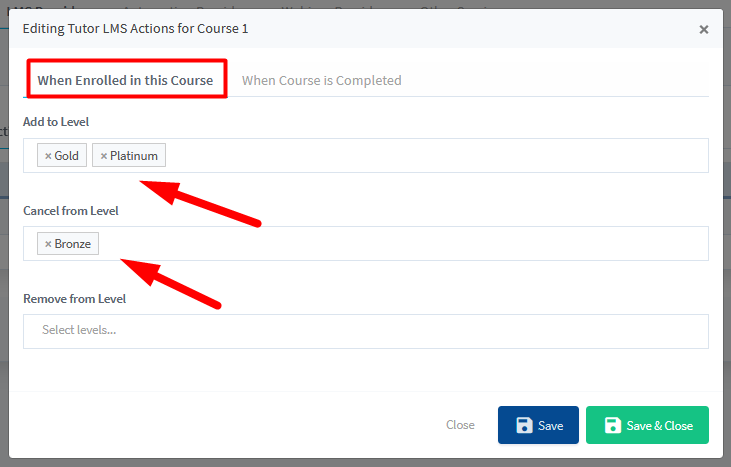 Tutor LMS Integration with WishList Member - Course Actions