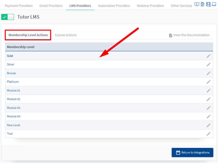 Tutor LMS Integration with WishList Member - Membership Level Actions