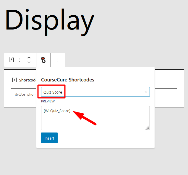 CourseCure Shortcode Inserter - Insert a Shortcode