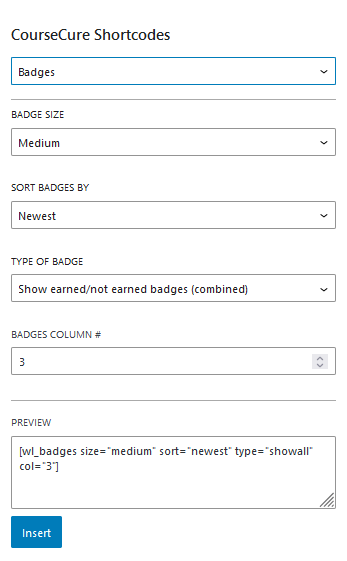 A Summary of CourseCure Shortcodes - Badges