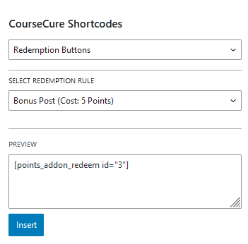 A Summary of CourseCure Shortcodes - Points Redemption Button