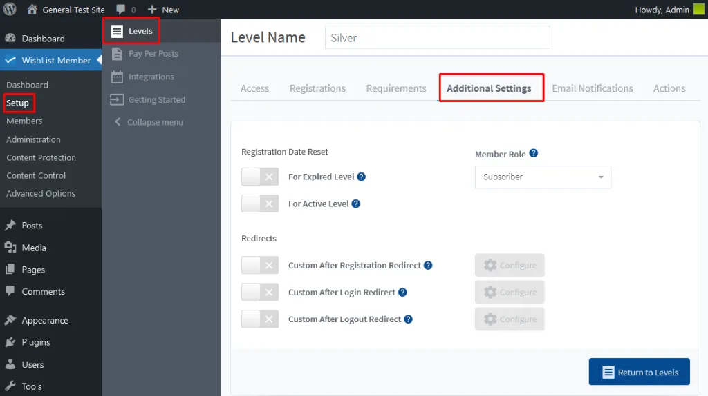 Membership Levels with WishList Member - Additional Settings