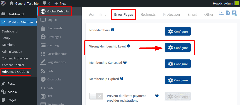 Wrong Membership Level Page - WishList Member