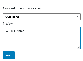 A Summary of CourseCure Shortcodes - Quiz Name