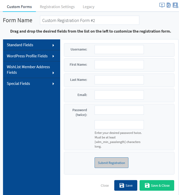 custom registration form - WishList Member