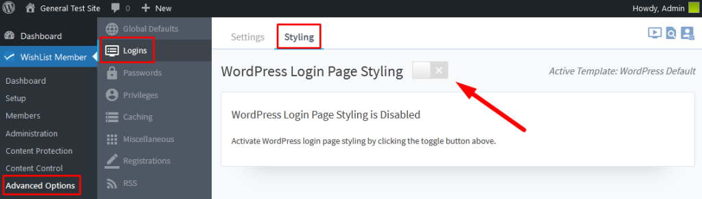 WordPress login page styling - WishList Member