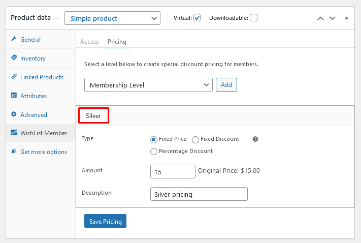 Special member pricing options