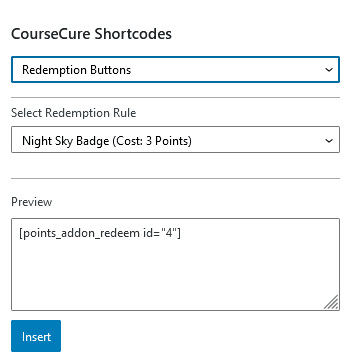 A Summary of CourseCure Shortcodes - Points Redemption Button