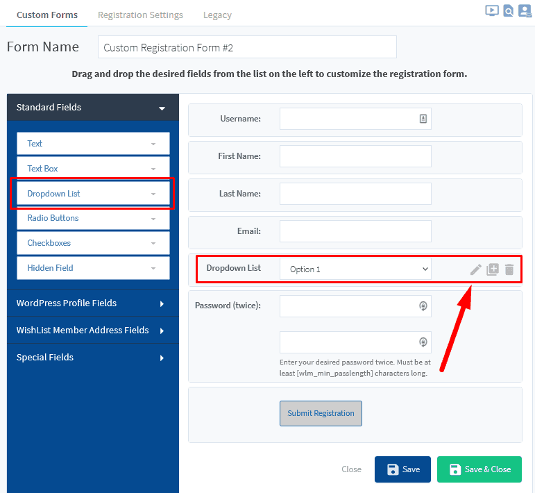 custom registration form - WishList Member