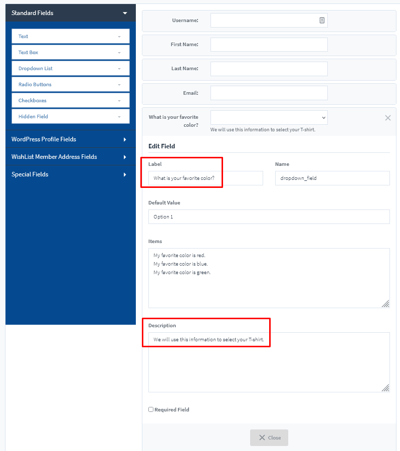 custom registration form - WishList Member