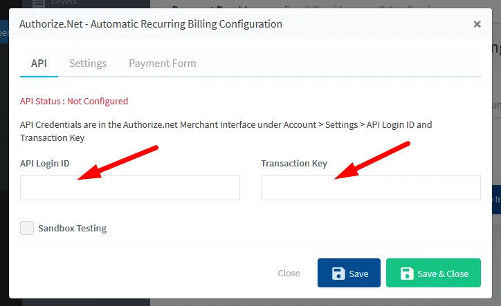 Adding API Login ID and Transaction Key inside WishList Member