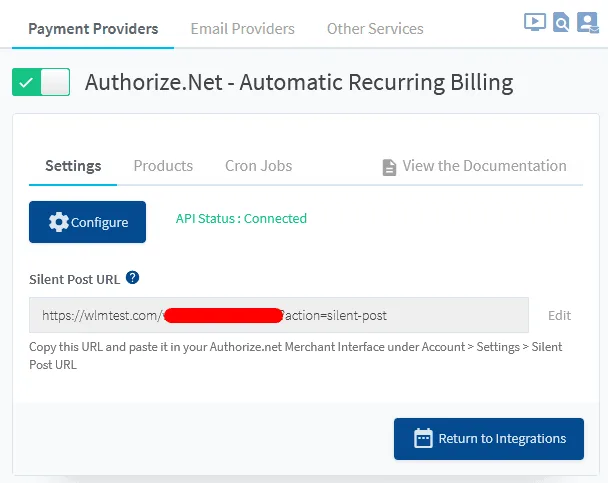 Custom Authorize.net settings inside WishList Member