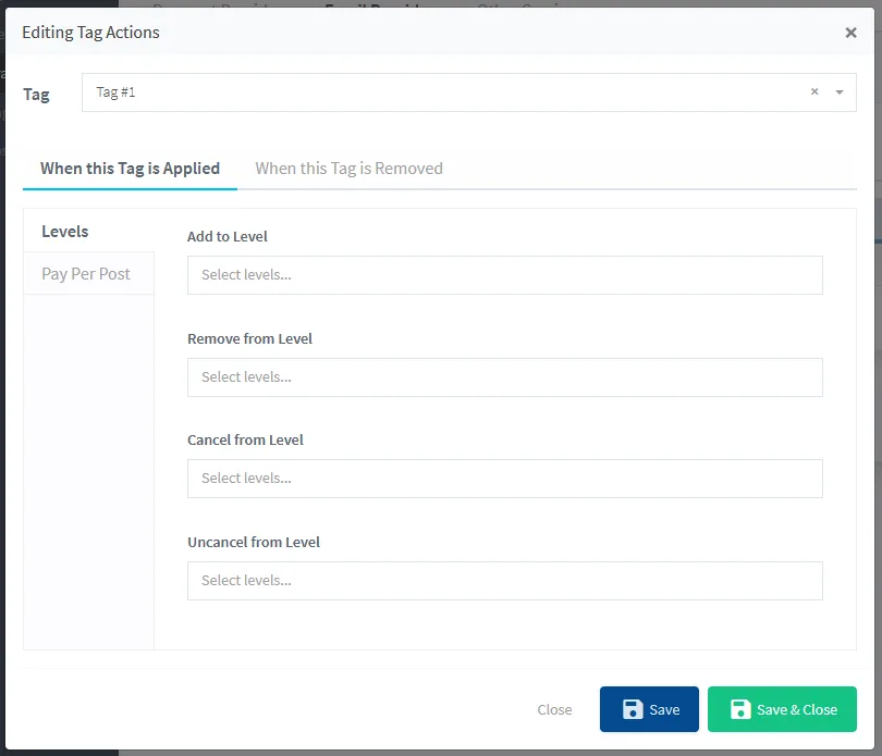- WordPress Membership Plugin - Membership Sites Editing Tag Actions for Membership Levels inside WishList Member
