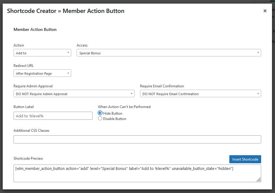 Member Action Button - WishList Member