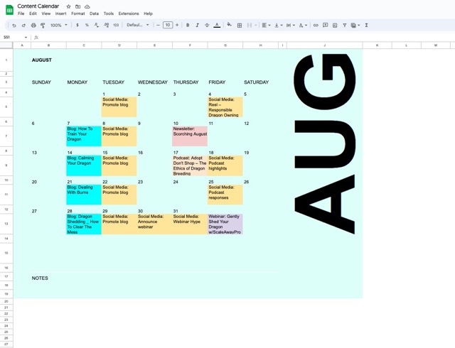 Content Calendar in Google Sheets