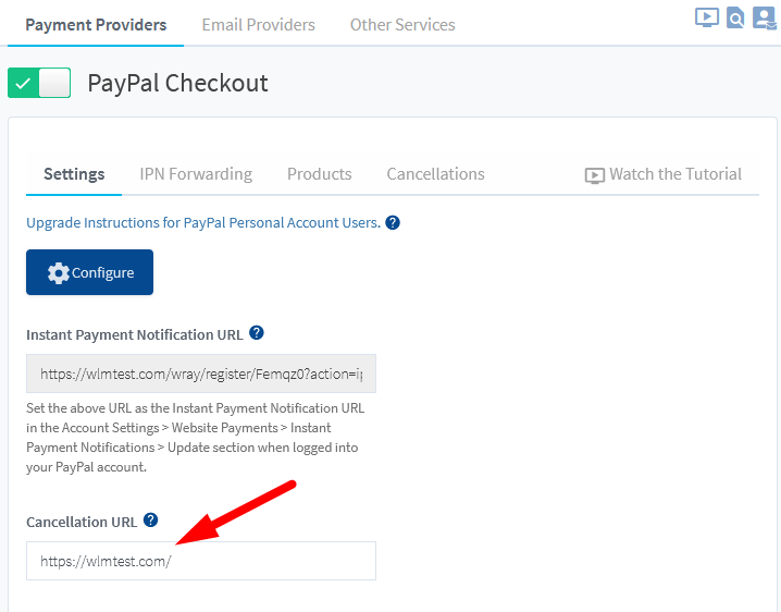 PayPal Cancellation URL