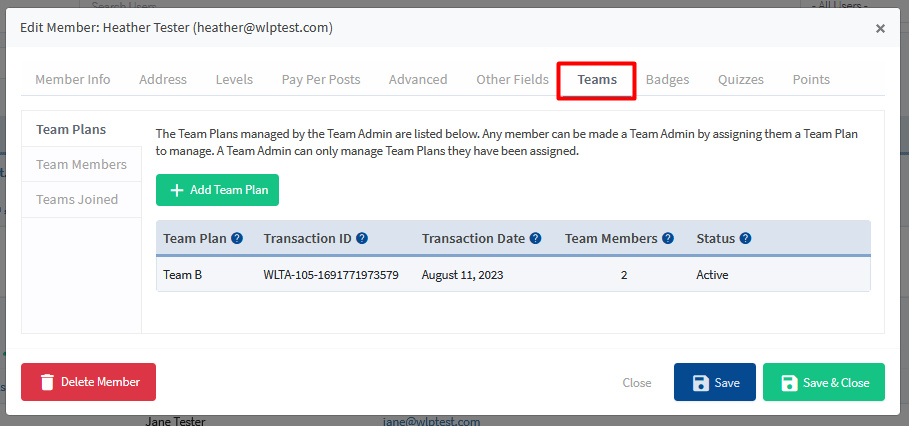 Manage Members - Team Accounts