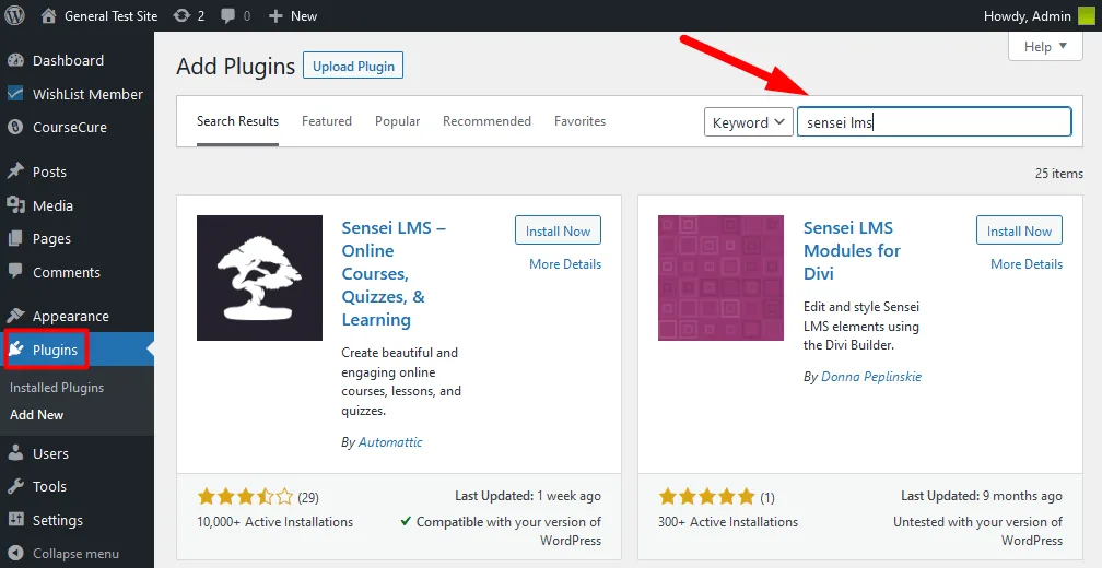 image-101 - WordPress Membership Plugin - Membership Sites Sensei LMS Integration with WishList Member - Install the Sensei LMS WordPress plugin