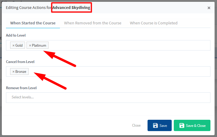 Sensei LMS Integration with WishList Member - Editing Course Actions