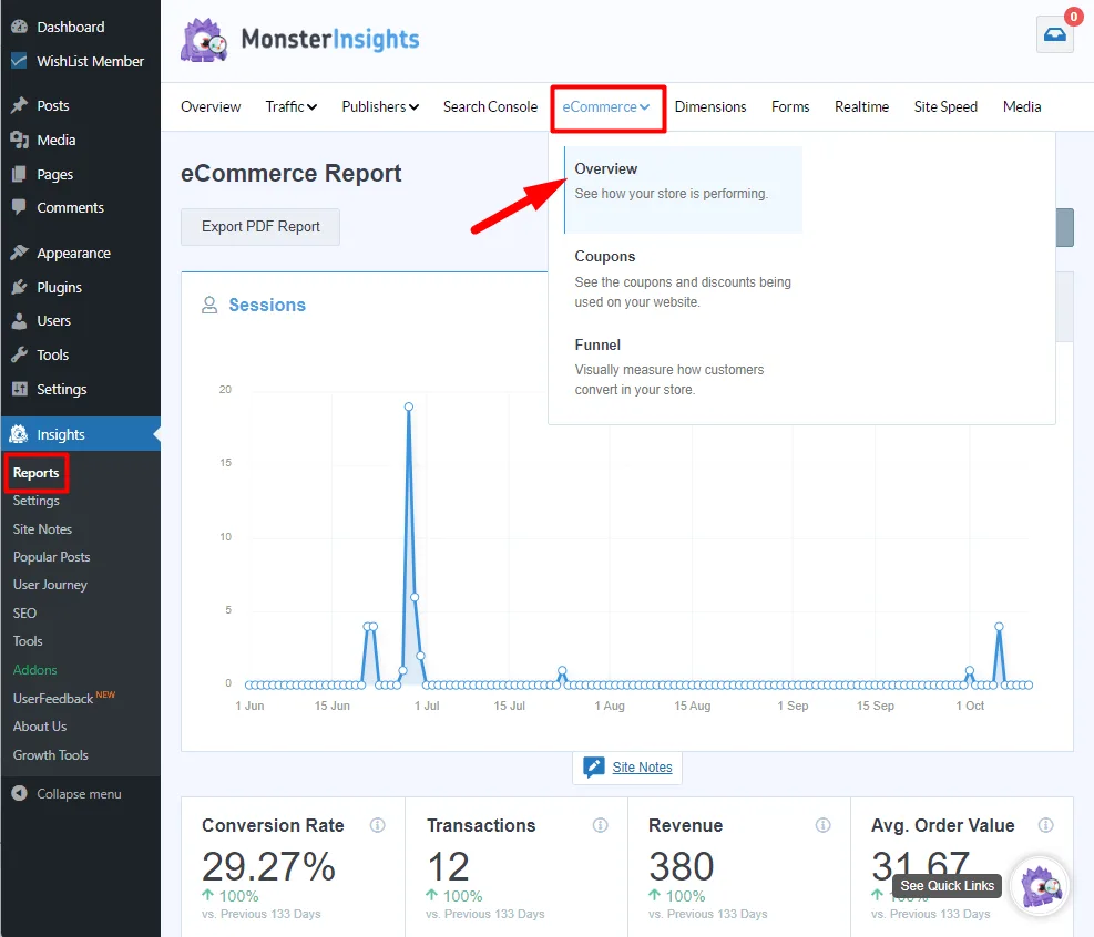 MonsterInsights integration with WishList Member - eCommerce