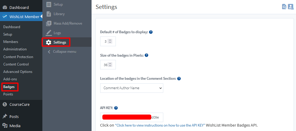 CourseCure Badges - Badge Settings