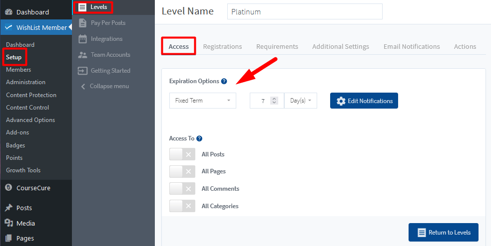 Re-Register for a Level - Expiration Options